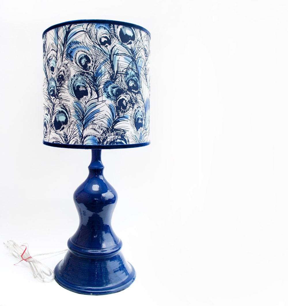 Electric Blue Lamp with Fabric Shade