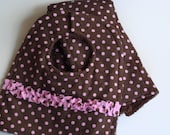 Baby Girl Bib and Burp Cloth Set - Chocolate Brown w/ Poppy Pink Polka dots & Playful Pink Ruffle - Absorbent Flannel / Terrycloth