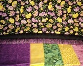 Lemon and Lavender Carnations on Black Twin Daybed Full Queen Quilt OOAK