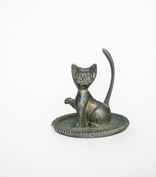 Vintage silver plated cat tray