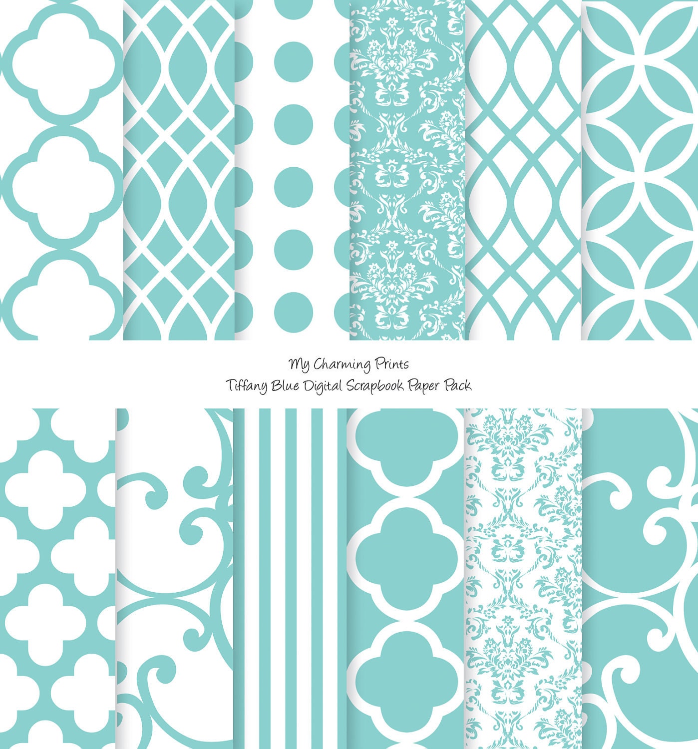 Tiffany Blue - Digital Paper Pack 12"x12" - 300 dpi - 12 Digital papers Il_170x135