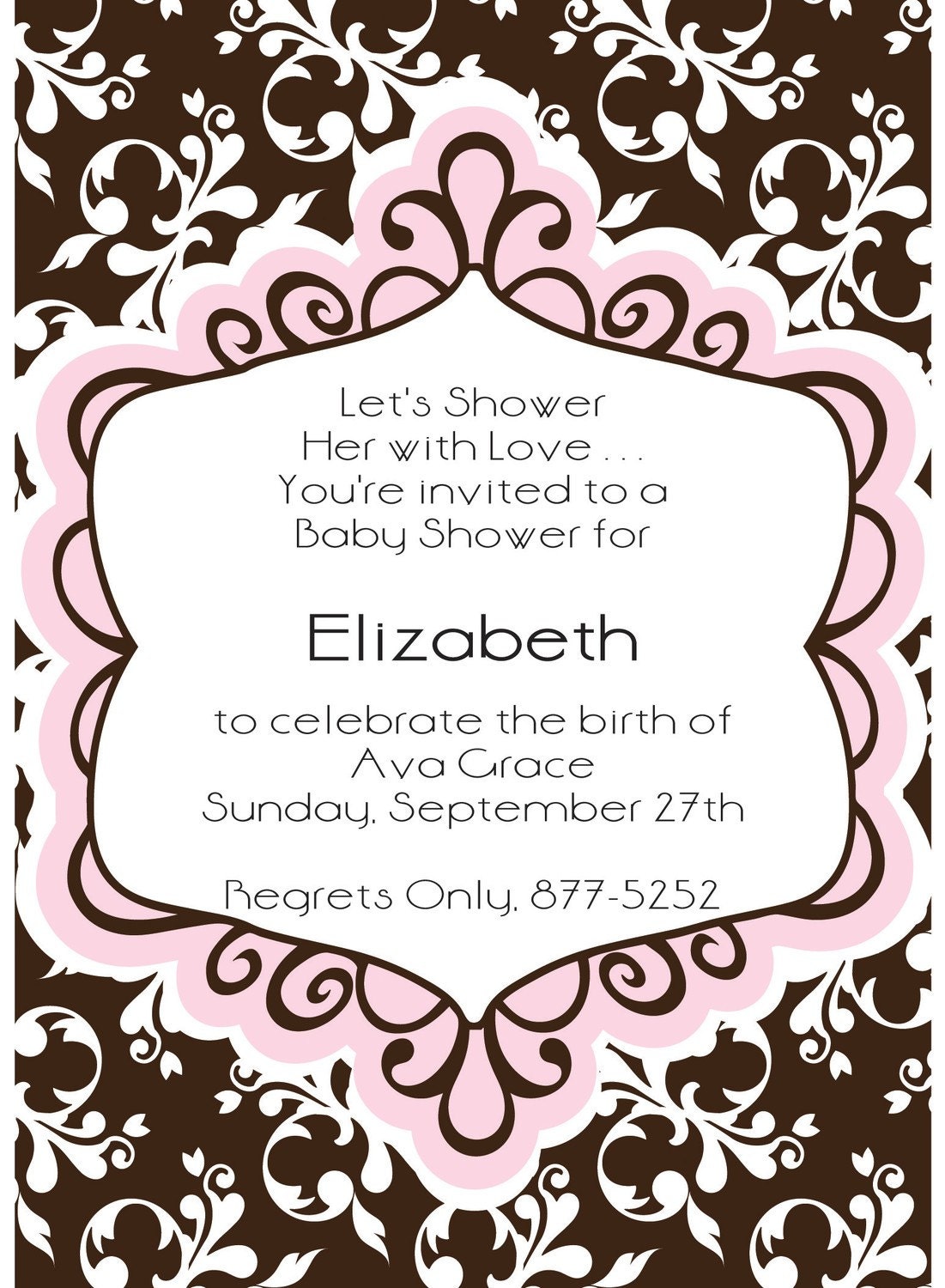 Pink & Brown Damask - Bridal Shower, Bachelorette Party, Baby Shower, Birthday Party Invitation Il_570xn