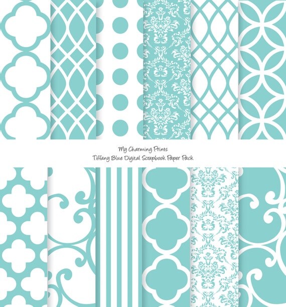Tiffany Blue - Digital Paper Pack 8 1/2 x 11" - 300 dpi - 12 Digital papers Il_570xn