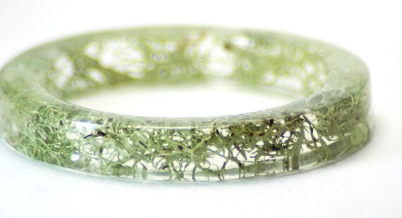 Resin Bracelet- Real Dried Lichen-Light Green Bracelet- Organic Jewelry