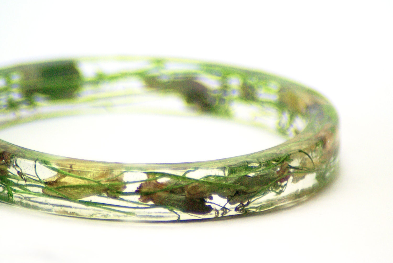 Garden Party-Flower Bracelet- Unique Handmade Jewelry- Real Dried Flowers and Grasses Bracelet- Green Bangle