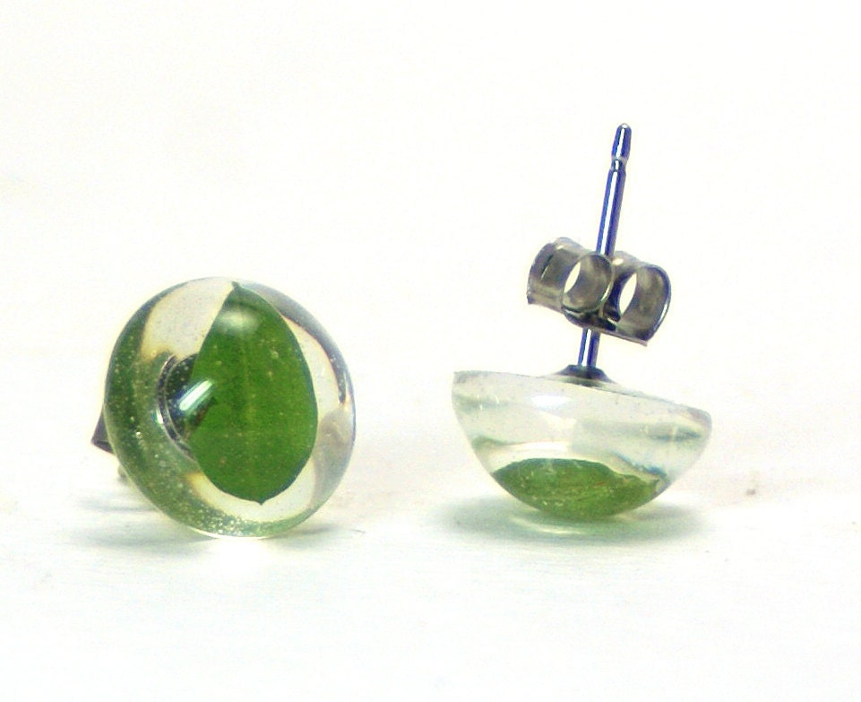 Green Leaves- Green Earrings- Real Flower Earrings- Flower Jewelry- Resin Jewelry- Post Earrings- Stud Earrings- Green Leaves