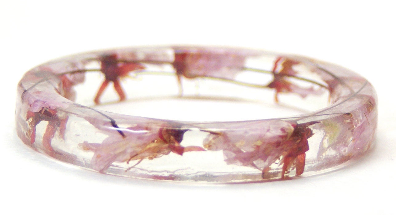 Flower Bangle- Pink Bracelet- Pink Jewelry- Cherry Blossom- Resin Jewelry- Real Dried Flowers- Flower Jewelry-Feminine Beauty