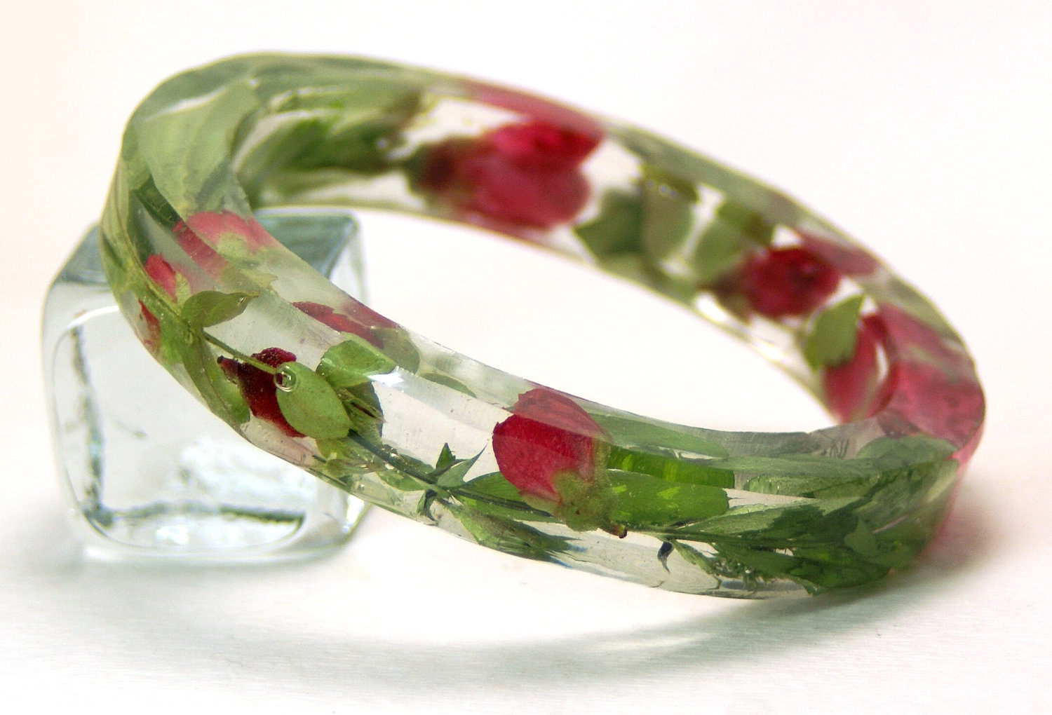 Flower Jewelry- Jewelry Made with Real Flowers- Pink Bracelet- Green Bracelet- Dried Flower Jewelry- Flower Resin Jewelry