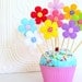 Felt Flower Party Picks - cupcake topper, cake topper, wedding, birthday, rainbow, felt, baby shower, bridal shower, red, pink, green, white