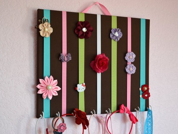 LARGE Brown Pink Hair Bow Holder Accessory Wall Organizer Headband Holder