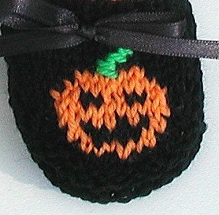 Baby Pumpkin Halloween hand knit booties Newborn