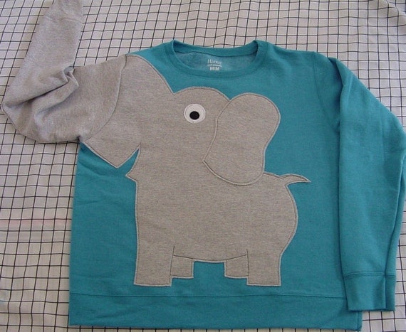 Elephant Trunk sleeve sweatshirt sweater jumper LADIES M or L Peacock Blue crewneck
