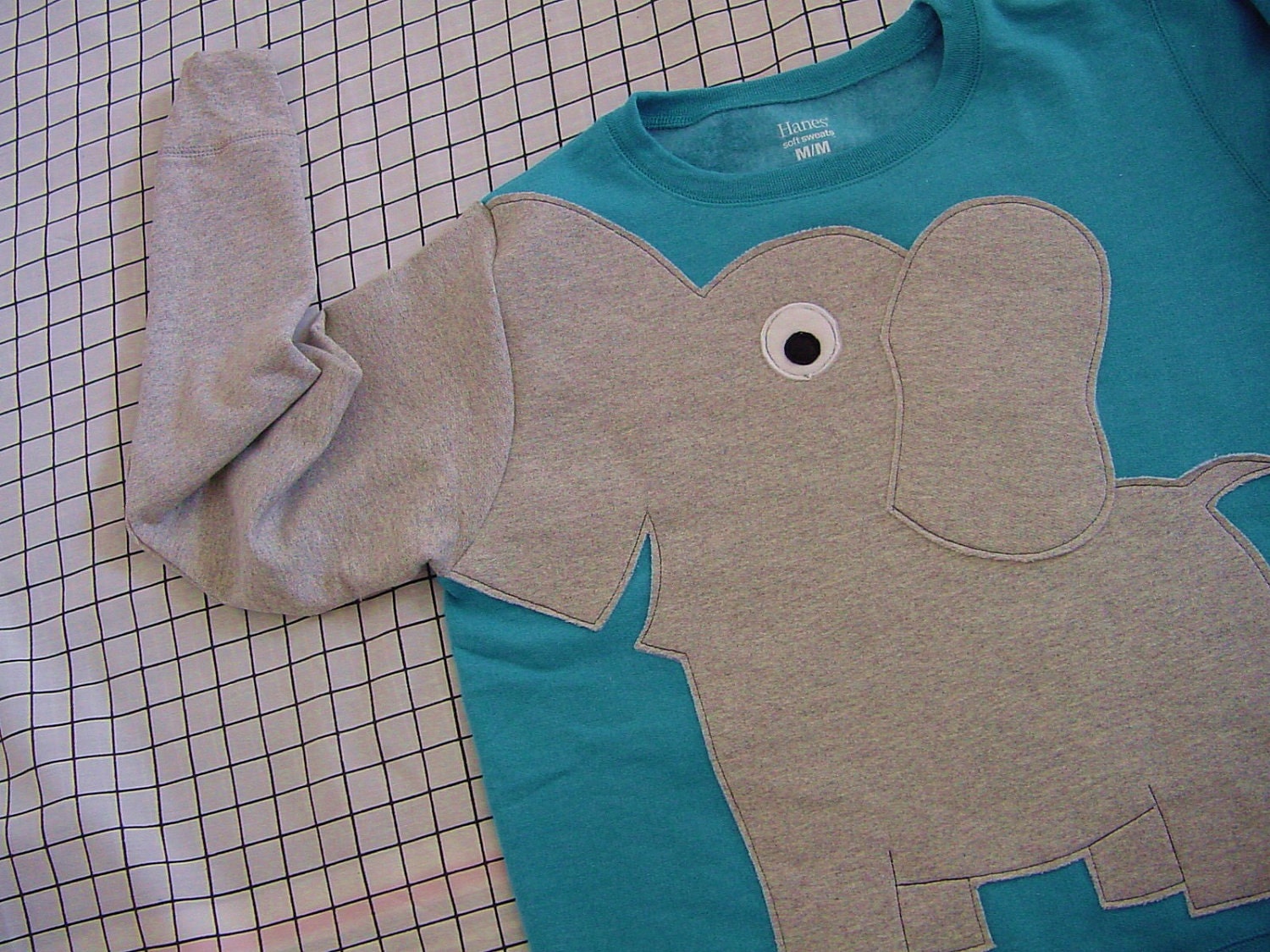 Elephant Trunk sleeve sweatshirt sweater jumper LADIES M or L Peacock Blue crewneck