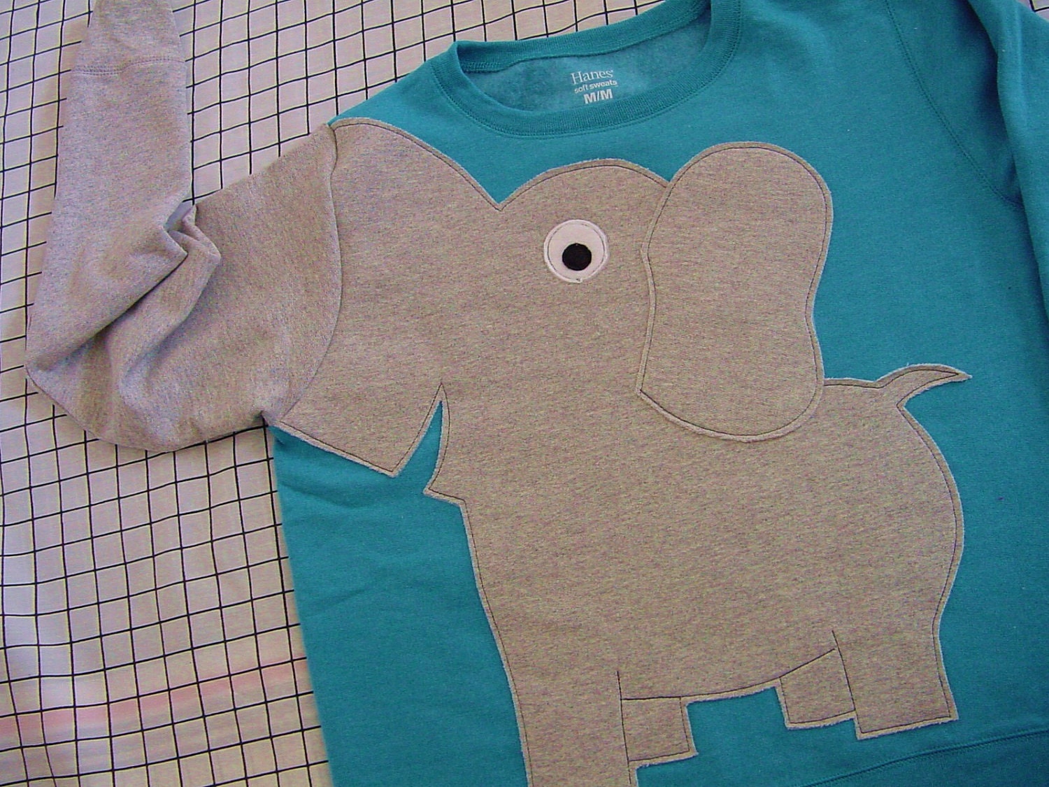 Elephant Trunk sleeve sweatshirt sweater jumper LADIES M or L Peacock Blue crewneck
