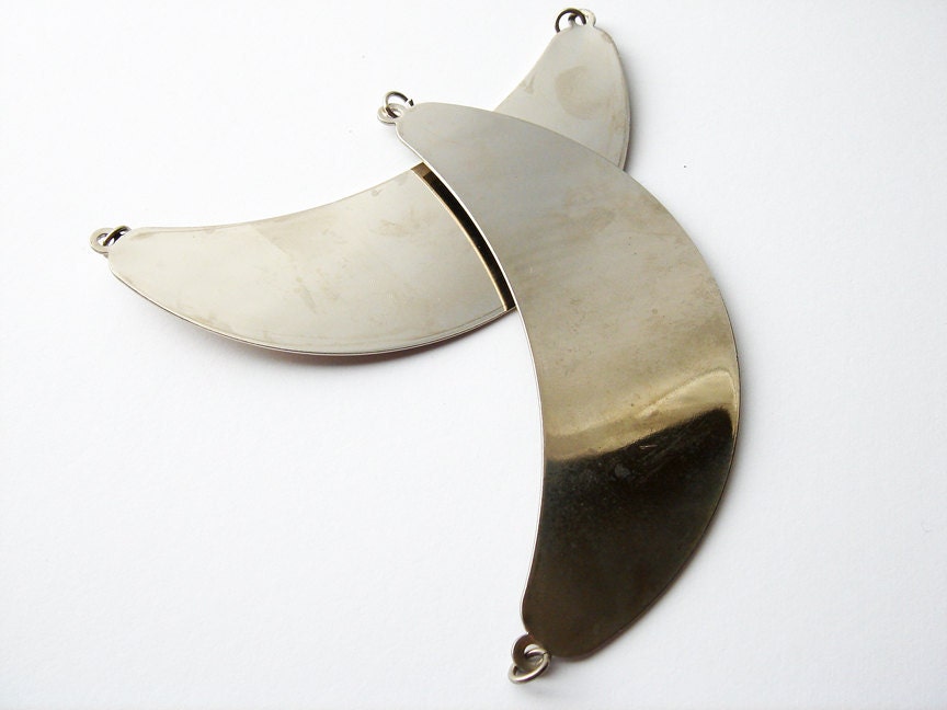 Vintage metal silver tone plated bib crescent necklace finding HC201