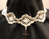 Crochet Cream Cross Pendent Necklace