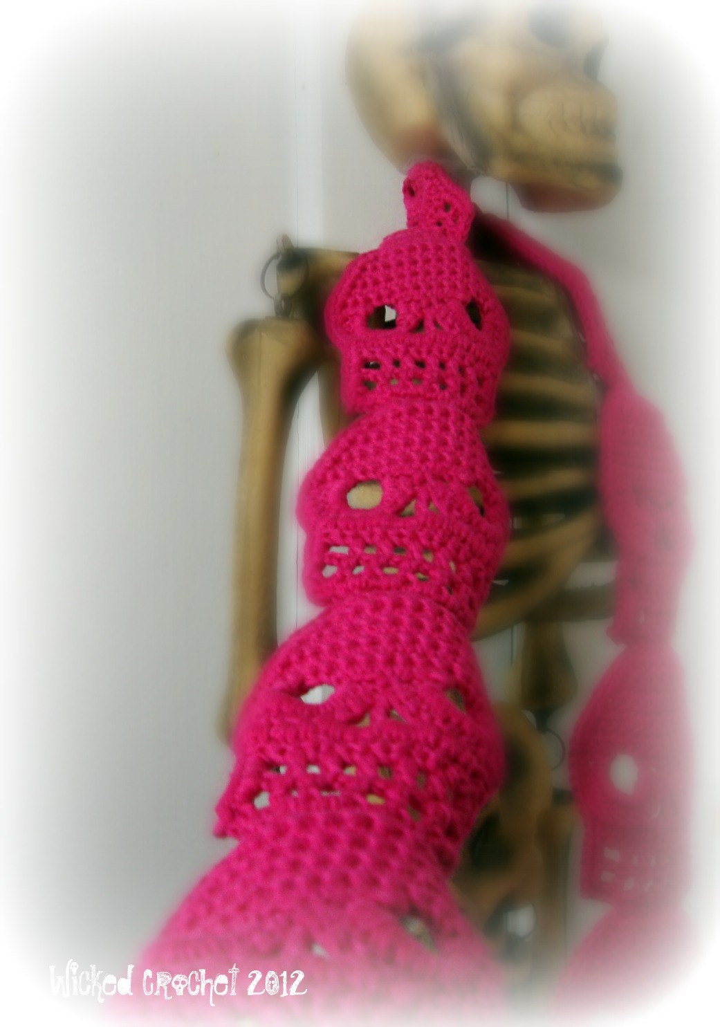 Cute Crochet Skull Scarf in Hot Pink