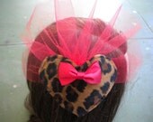 SALE Fuzzy leopard print Aurora heart shaped fascinator