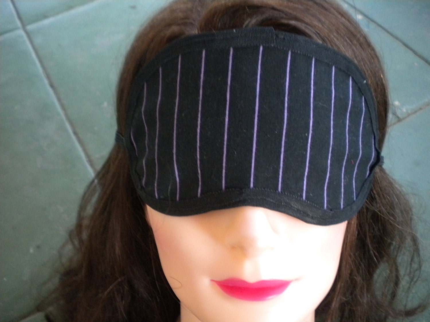 SALE sleeping mask cotton purple and black pinstripe