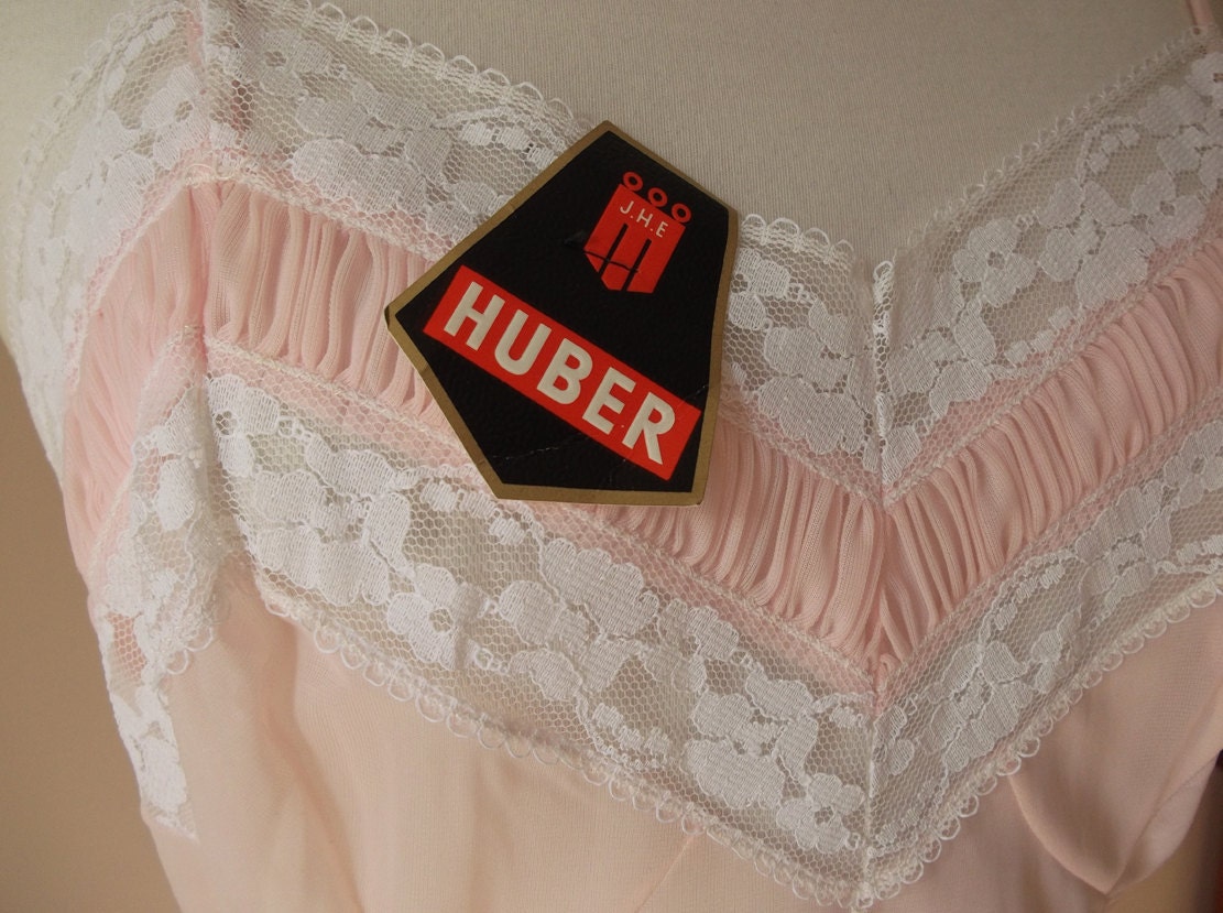 Unworn 1960's Enkalon full slip petticoat in lacy pink nylon - new old stock - U19