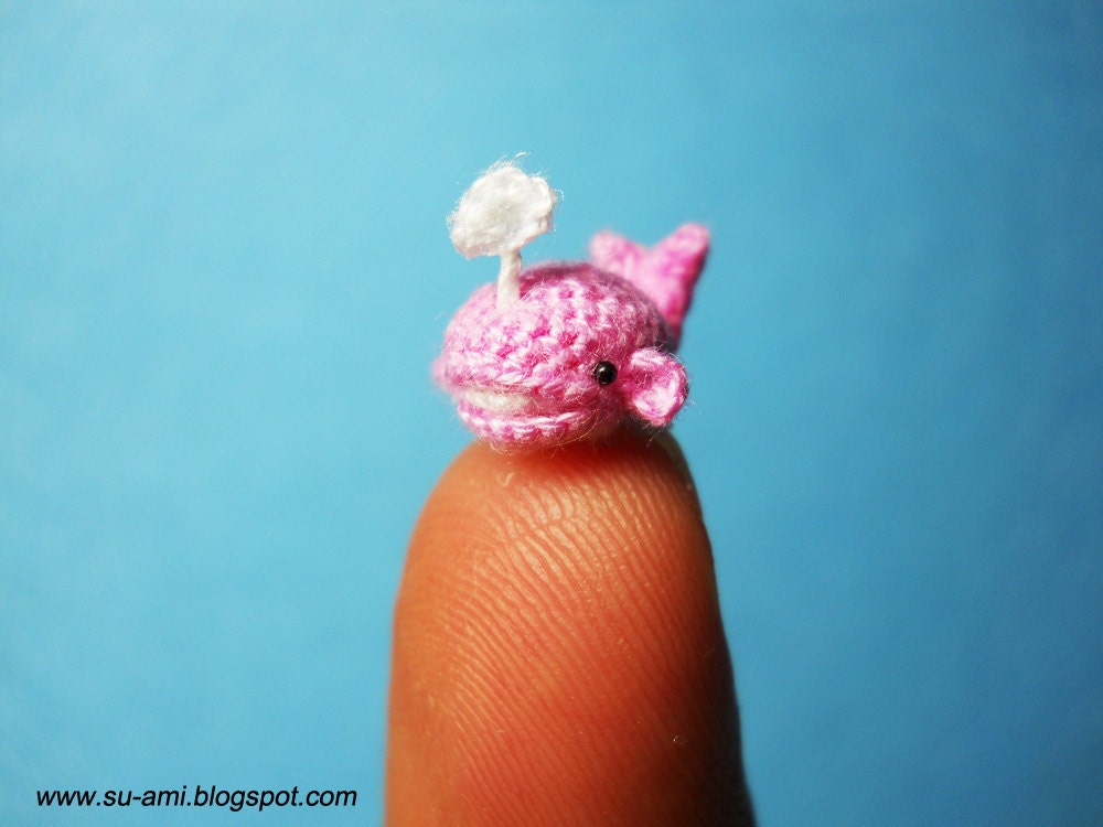 Micro Pink Whale Dolphin - Dollhouse Miniature Crochet Whale Dolphin - Made to Order