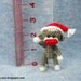 Miniature Sock Monkey With Santa Hat - Tiny Mini Crocheted Grey Monkeys - One Inch Scale
