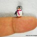 Teeny Tiny Penguin - Dollhouse Miniature Crocheted Bird - Grey Penguin Chick Pink Scarf - Made To Order