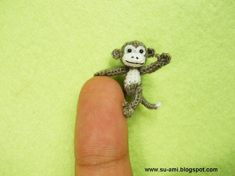 Tiny Crochet Monkey - Micro Crochet Miniature White Gray Monkeys - Made to Order