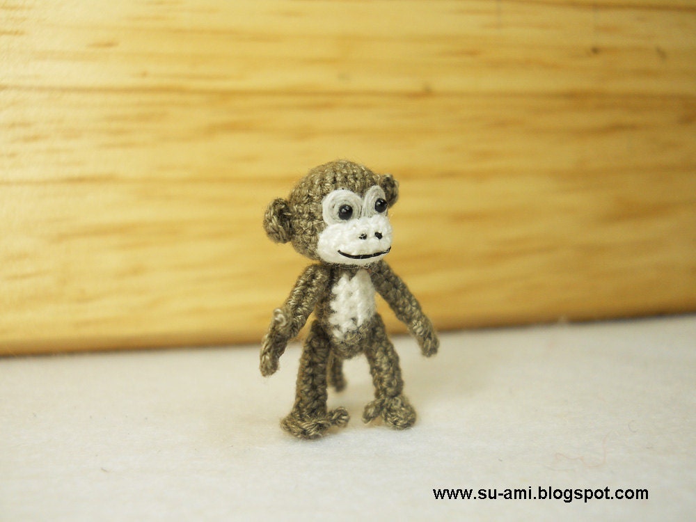 Tiny Crochet Monkey - Micro Crochet Miniature White Gray Monkeys - Made to Order