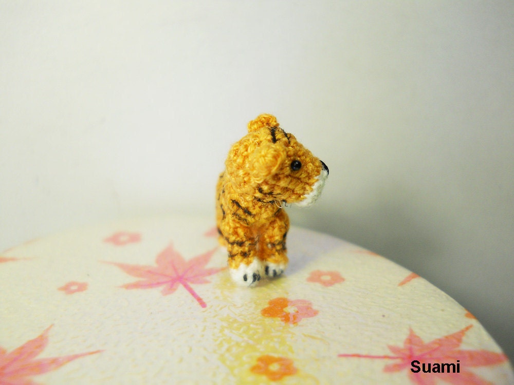 Micro Miniature Tiger - Tiny Crochet Dollhouse Yellow Tigers - Made To Order