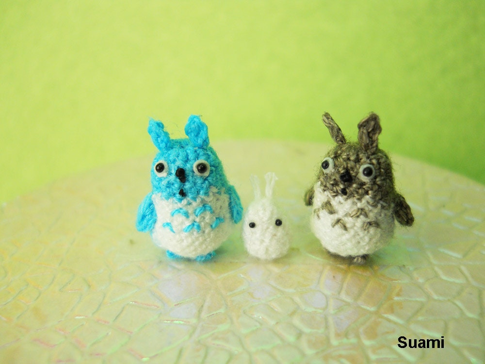 Micro Woodland Totoro and Friends - Mini Tiny Dollhouse Miniature Rabbits - Set of 3 Totoros - Made To Order