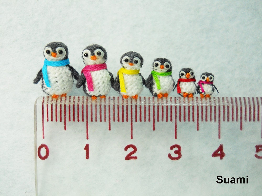 Penguin Family - Micro Crochet Miniature Penguins - Set of Six Penguin Chicks - Made To Order