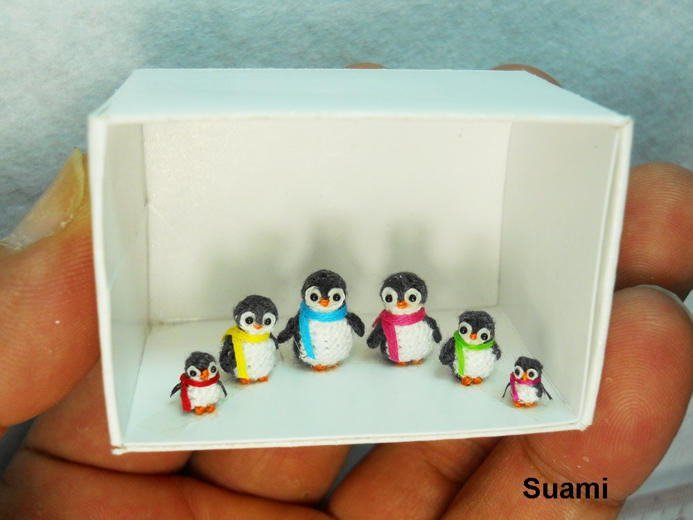 Penguin Family - Micro Crochet Miniature Penguins - Set of Six Penguin Chicks - Made To Order