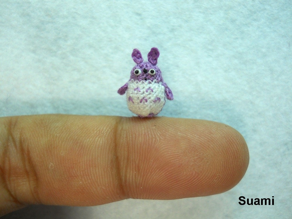 Micro Purple Totoro - Tiny Mini Dollhouse Miniature Animals - Crochet Woodland Rabbit - Made To Order