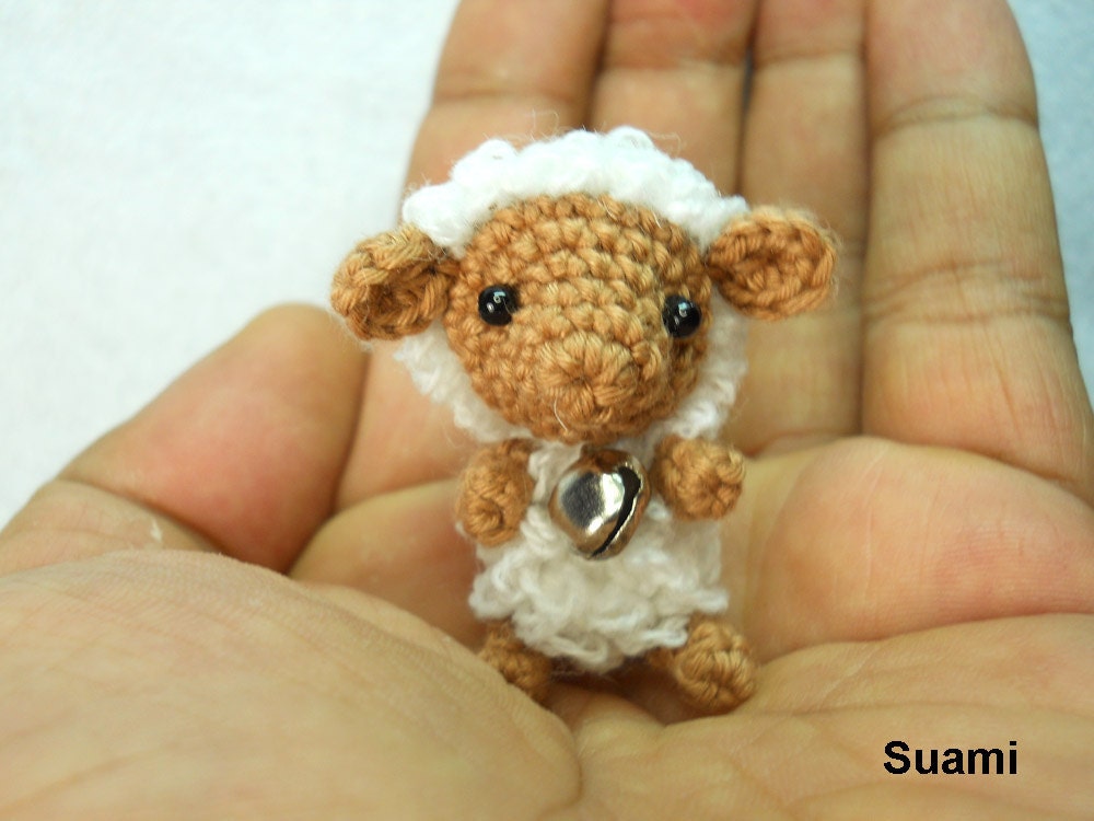 Mini Brown Sheep - Tiny Crocheted Sheep With Rattle - Made To Order