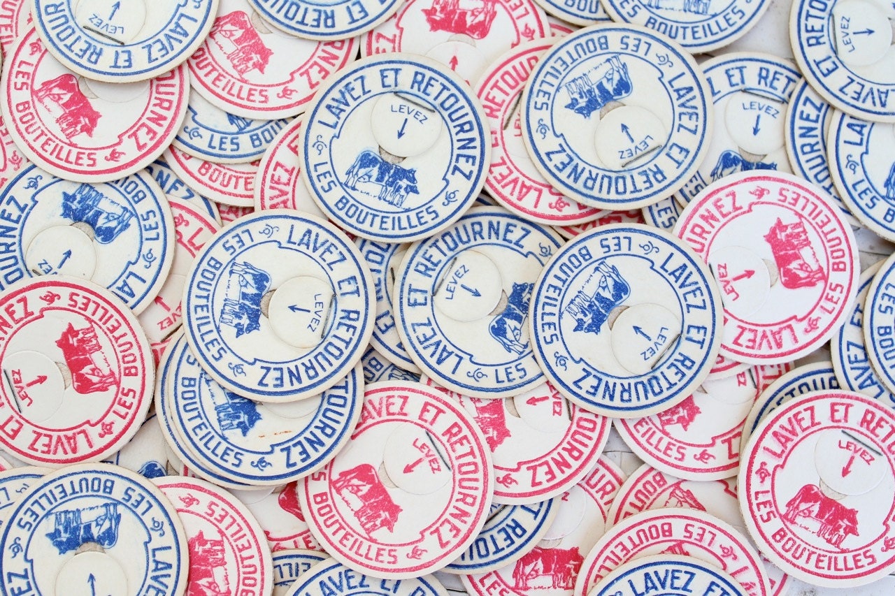 Set of 60 RED French Milk Caps Bouchons pour les Bouteilles de Lait