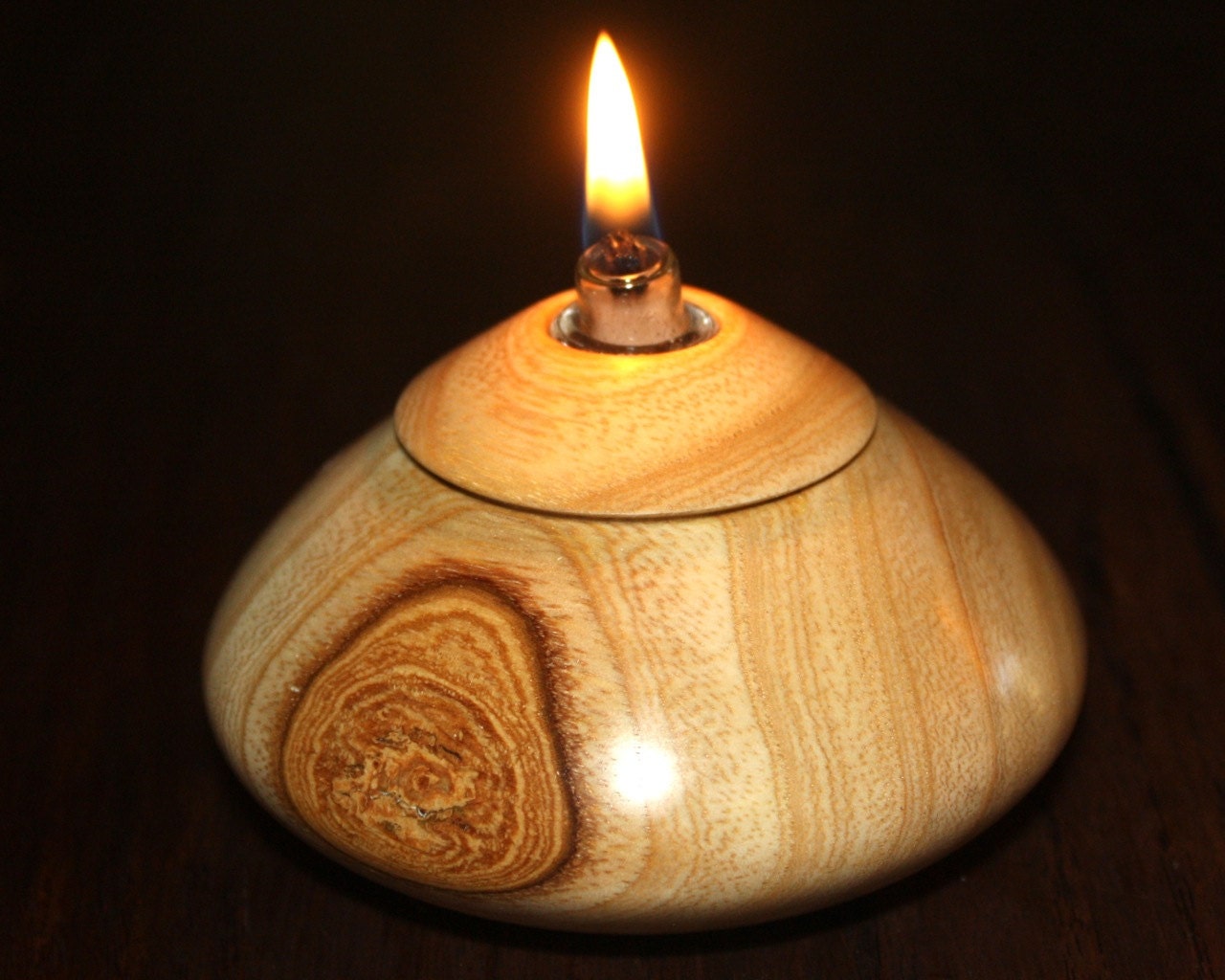 Oil Lamp, Hand turned, Avocado