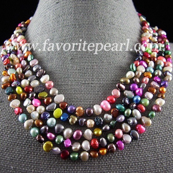 Pearl Necklace - 100-Inch 6-7mm Rainbow Color Natural Freshwater Pearl Long Necklace - Free Shipping