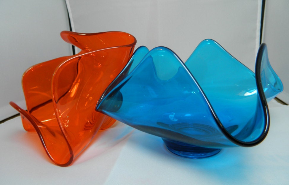 Retro Viking Epic Orange & Teal Art Glass Dish Set