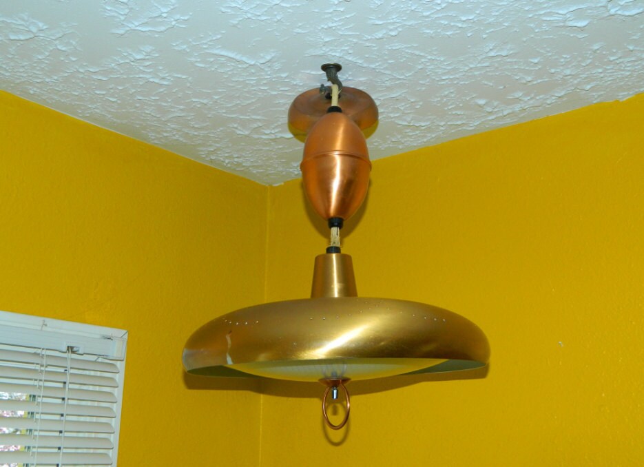 Mid Century Pull Down Flying Saucer Light Fixture by OrWaDesigns