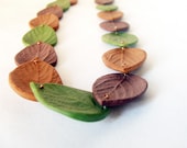 Layered Leaf Necklace - Polymer Clay, Chocolate, Moss and Caramel - mcclouddesigns