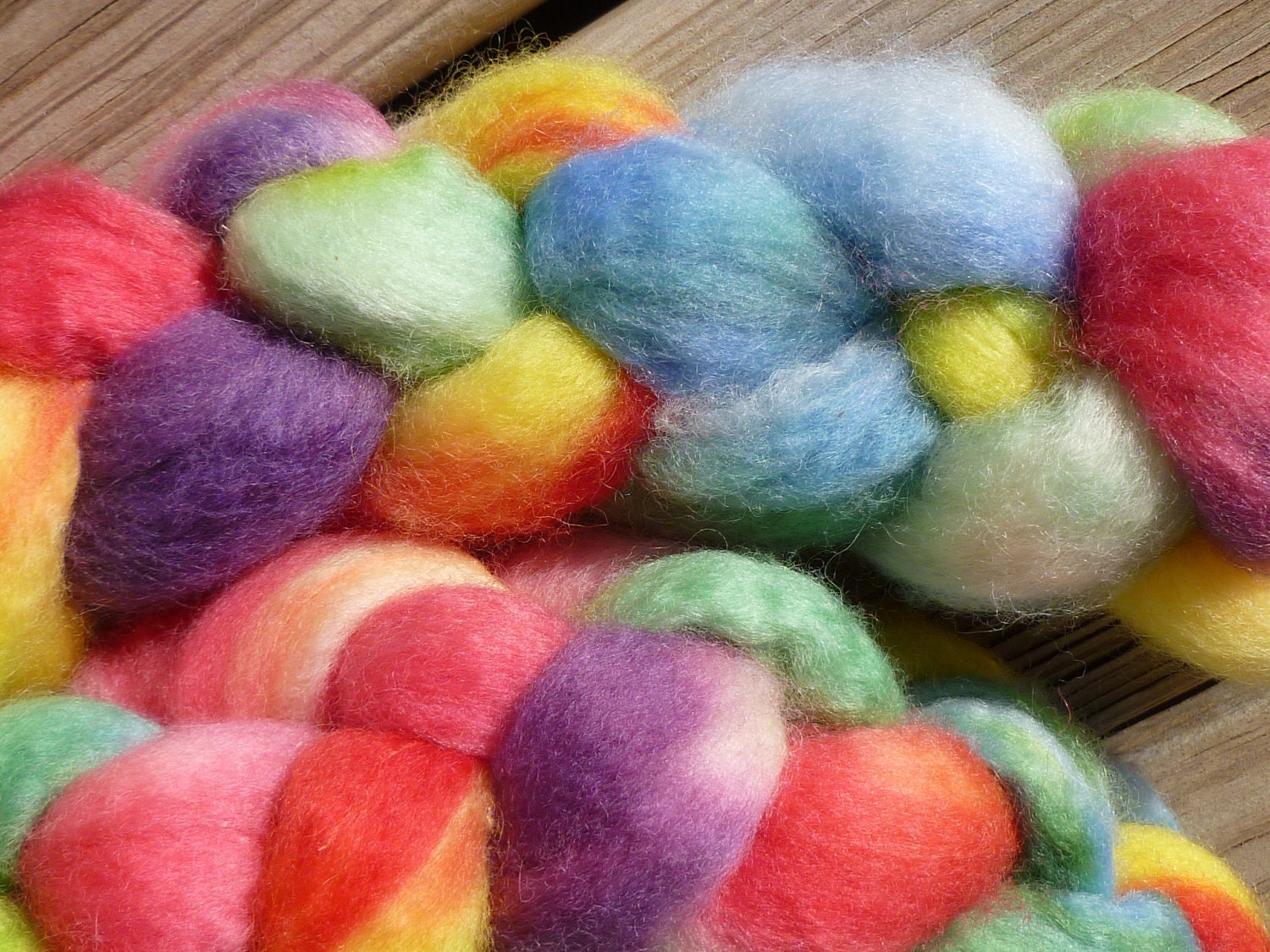 Bluefaced Leicester Spinning fiber: Penny Candy, hand dyed 4.8 oz