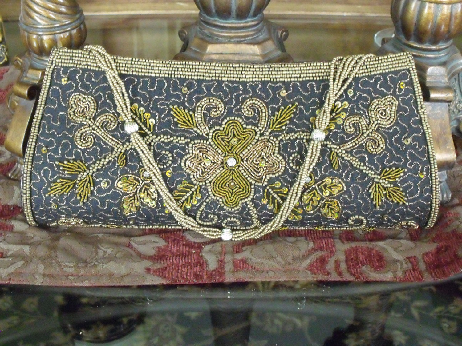 FREE SHIPPING Beaded Handbags Satin Purse Gold Beaded Handbags Evening Bags Beaded Purses Made In India Handbags