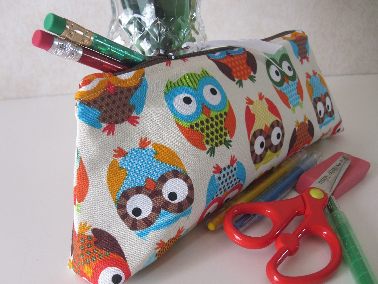 Zippered Pencil Pouch- Owls
