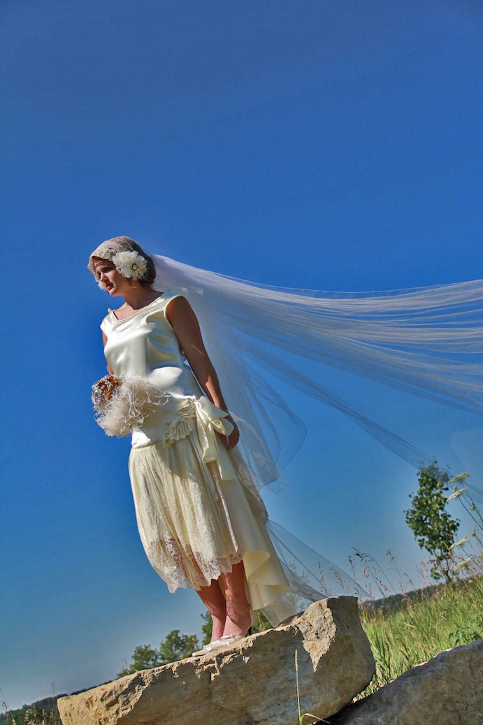 1920s Ivory Satin antique lace Wedding Dress Gown original vintage inspired flappwer wedding
