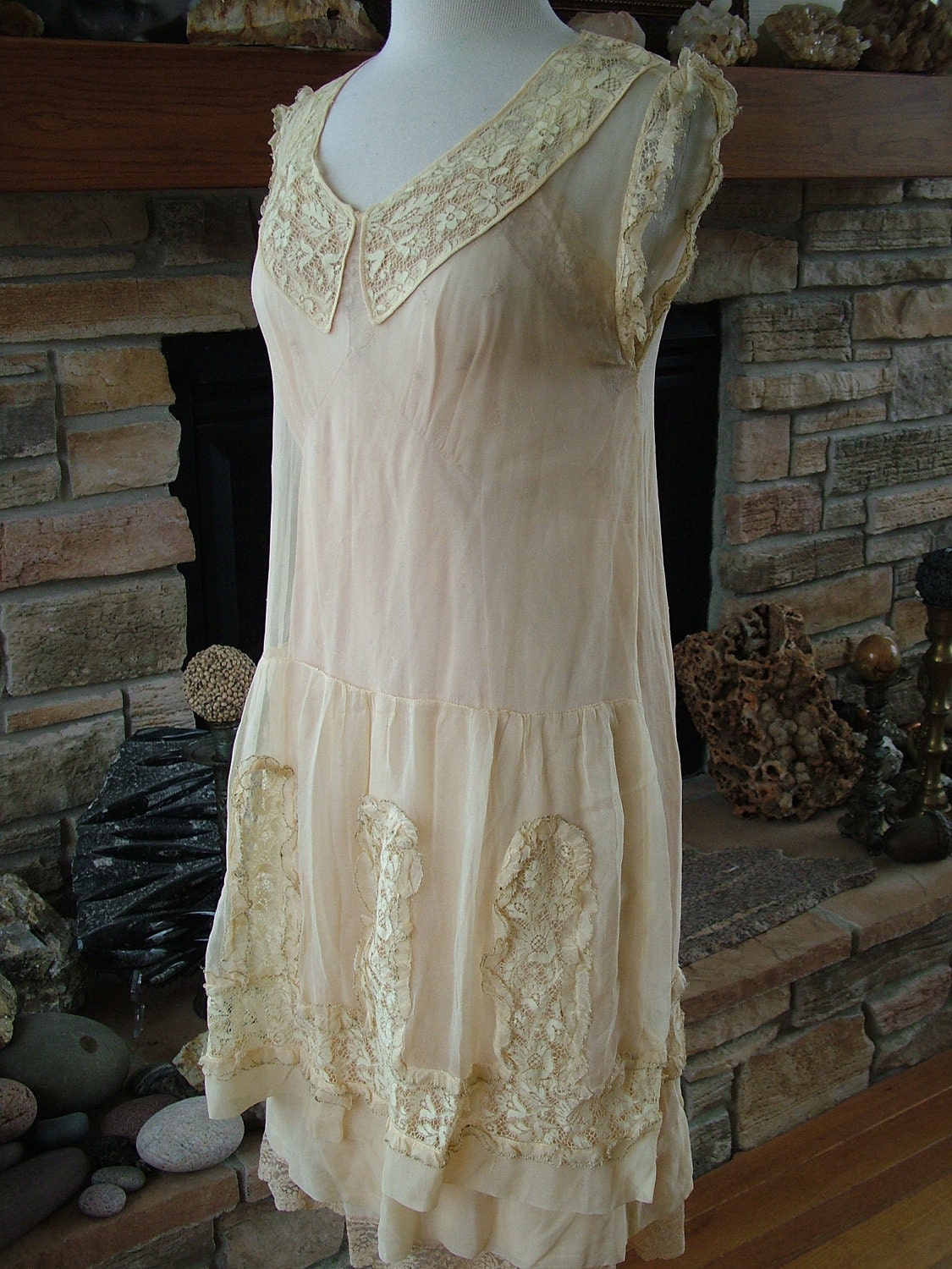 Wedding dress 1920s vintage roaring twenties chiffon lace dress