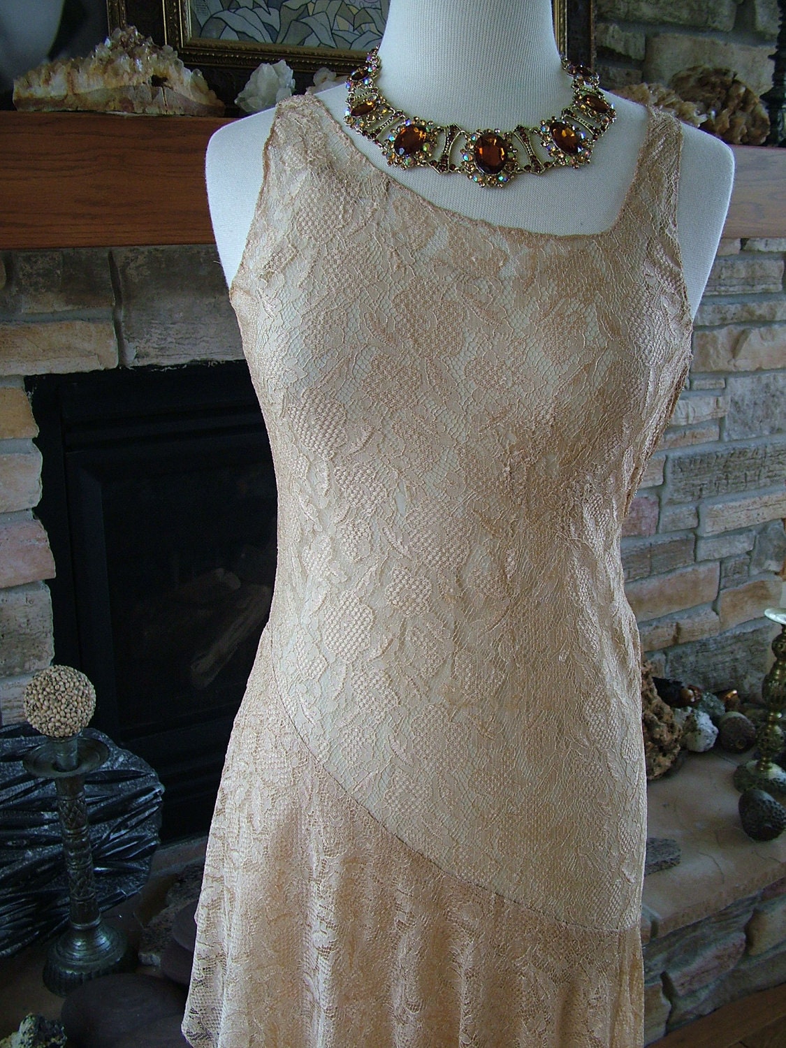 Vintage 1920s ecru lace wedding dress evening gown flapper wedding layered lace
