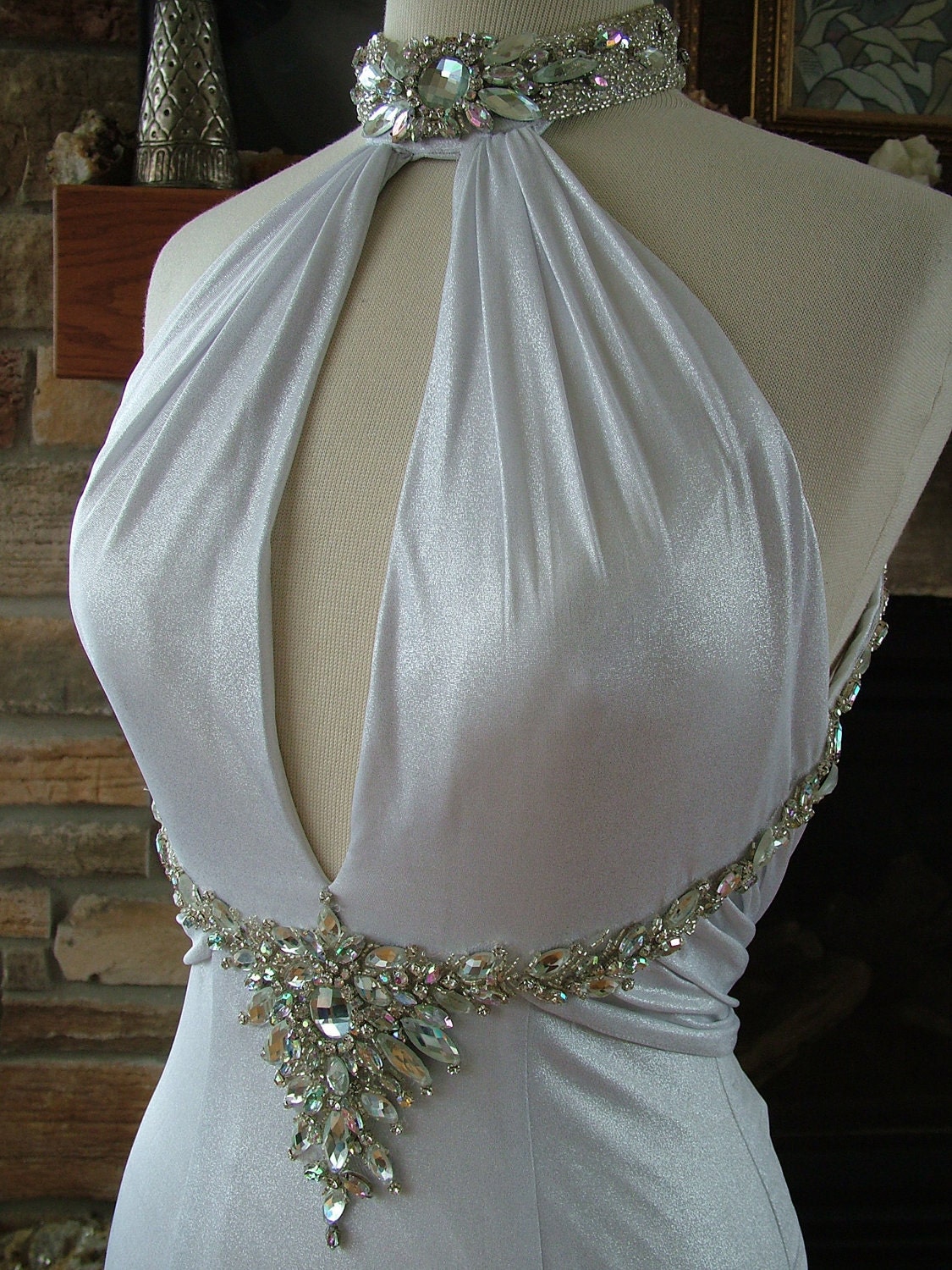 Wedding dress Sex kitten reception gown sparkling strech jersy 1930s inspired vintage style rhinestone sparkle wedding dress