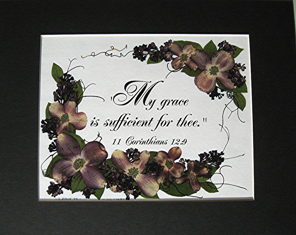 DOGWOOD Christian Art Scripture Art Christian Gift Bible Verse Real Pressed Pink Dogwood Flowers Reproduction 11 x 14 Black Mat