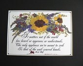 Graduation Gift Christian Gift Inspirational Verse God Pressed Flowers Yellow Coreopsis Reproduction in 8 x 10 Black Mat